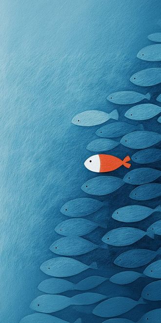 Orange Fish Understated Wall Print Poster – Sleek Blue and Orange Fish Print