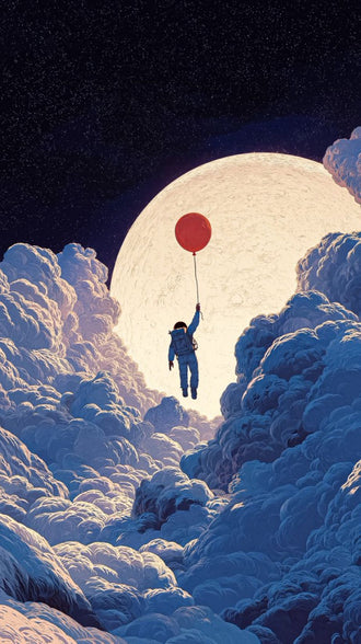 Astronaut with Balloon and Moon Aesthetic Wall Décor Print