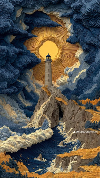 @neptuunee6666 Lighthouse and Stormy Sea Aesthetic Wall Décor Poster Print