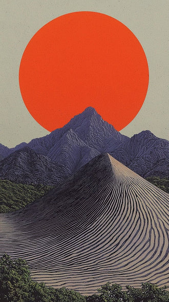 Mountain Landscape with Red Sun Aesthetic Décor Poster Home Wall Poster