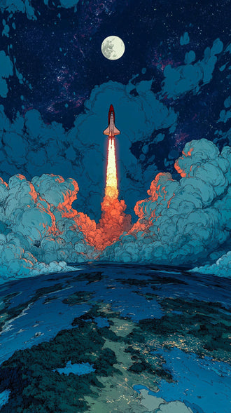 Rocket Launch Aesthetic Wall Print Poster – Sleek Space Exploration Print