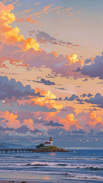 Lighthouse at Sunset Aesthetic Wall Print