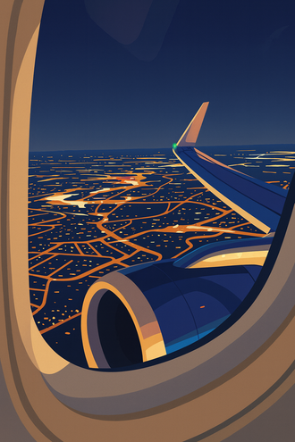 Airplane Window Night View Wall Poster – Aesthetic Travel Photography Print