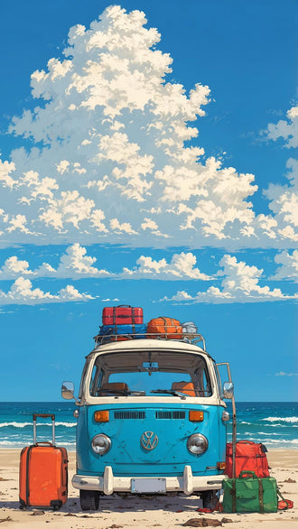 Volkswagen Van Beach Décor Poster, Retro Van Aesthetic Wall Décor