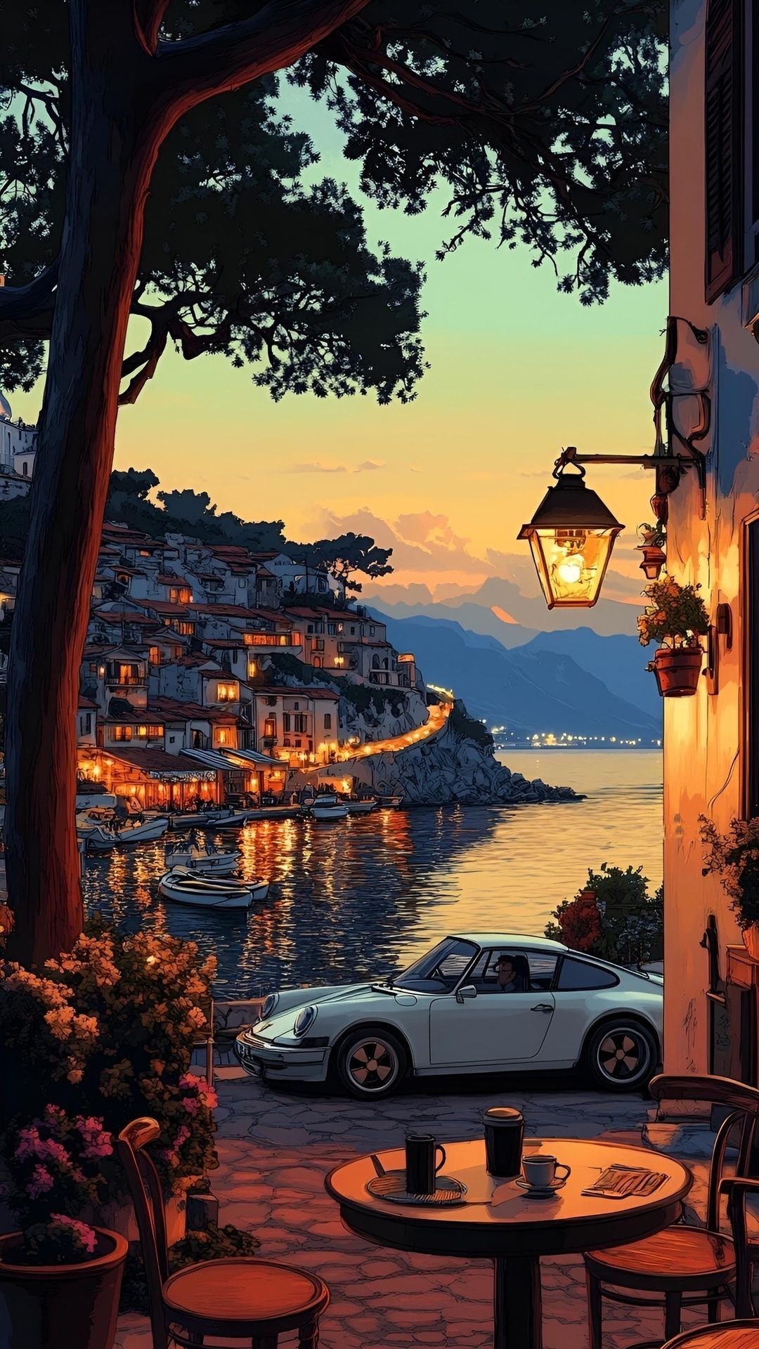 Porsche Coastal Evening Aesthetic Wall Décor Wall Poster Print