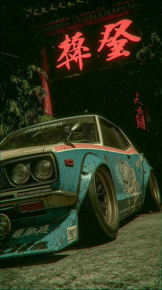 Nuroyuki Retro Car Neon Lights Cinematic Wall Print