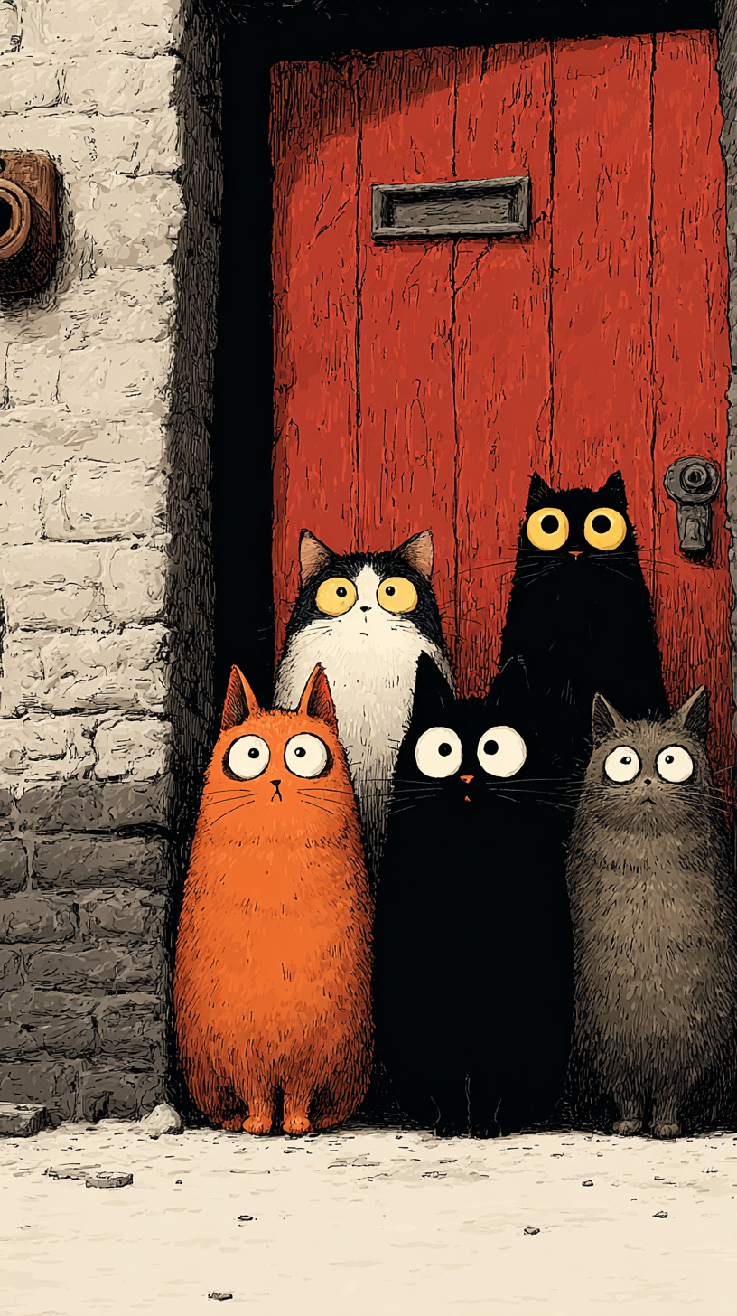 Cartoon Cats Aesthetic Wall Print – Cute Cat Illustration Print for Home Decor