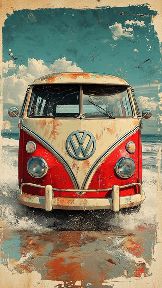 VW Nostalgic Volkswagen Van Wall Poster – Retro Camper Wall Print