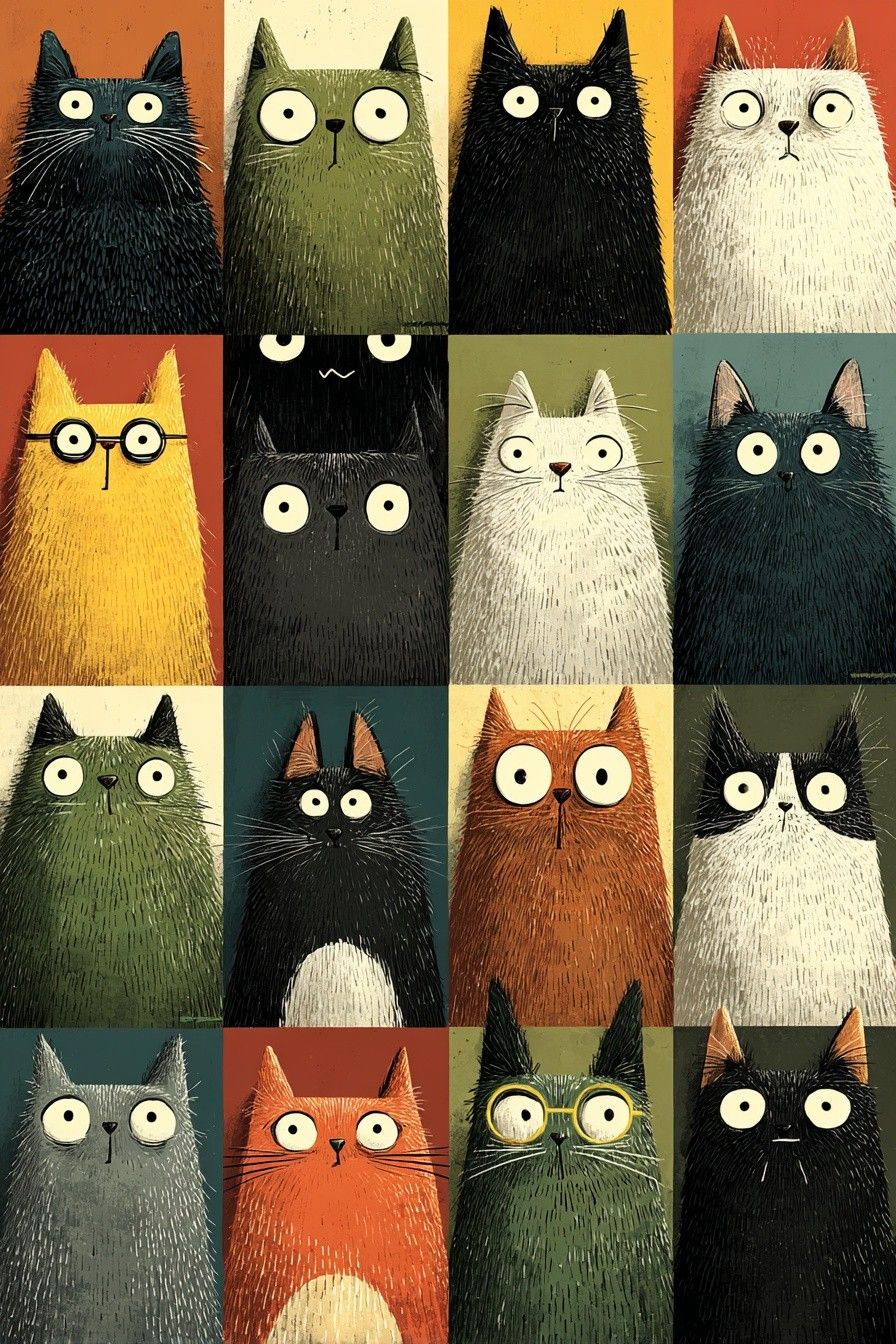 Illustrated Cats Aesthetic Home Art Wall Poster Print