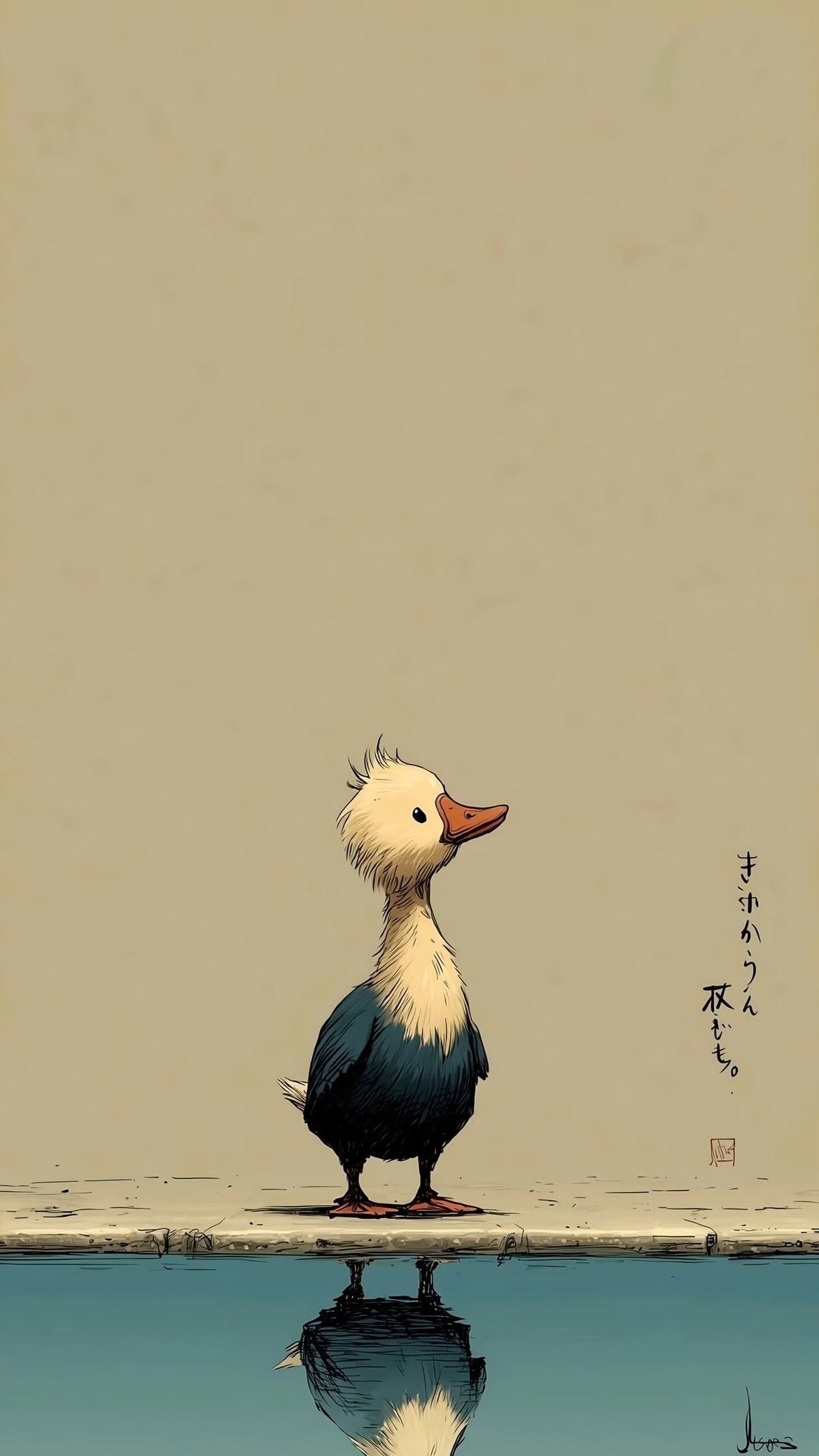 Duck Reflection Aesthetic Wall Décor Poster – Minimal Japanese Text Print