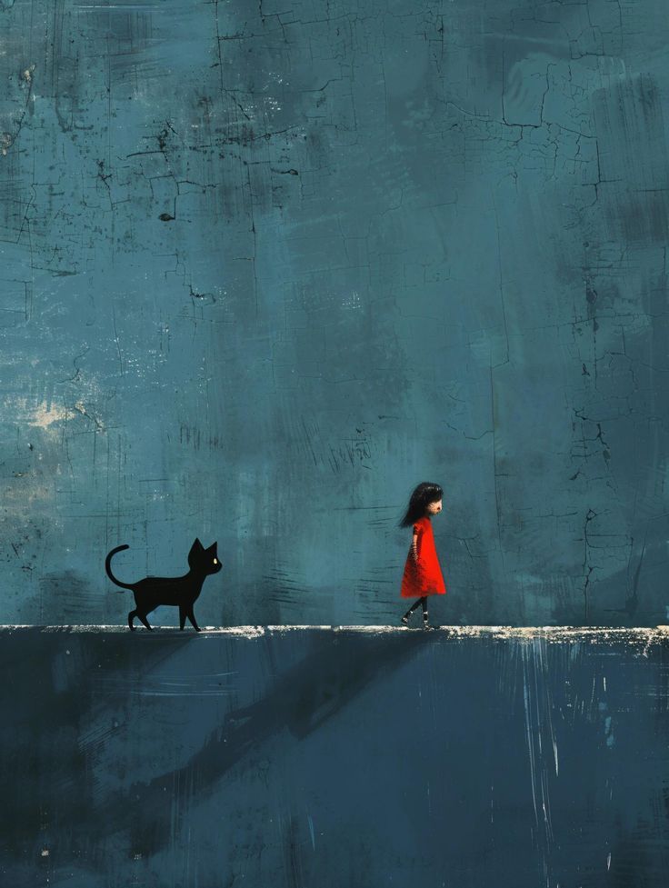 Girl and Cat Aesthetic Wall Décor Wall Poster | Whimsical Illustration Print for Home Decor