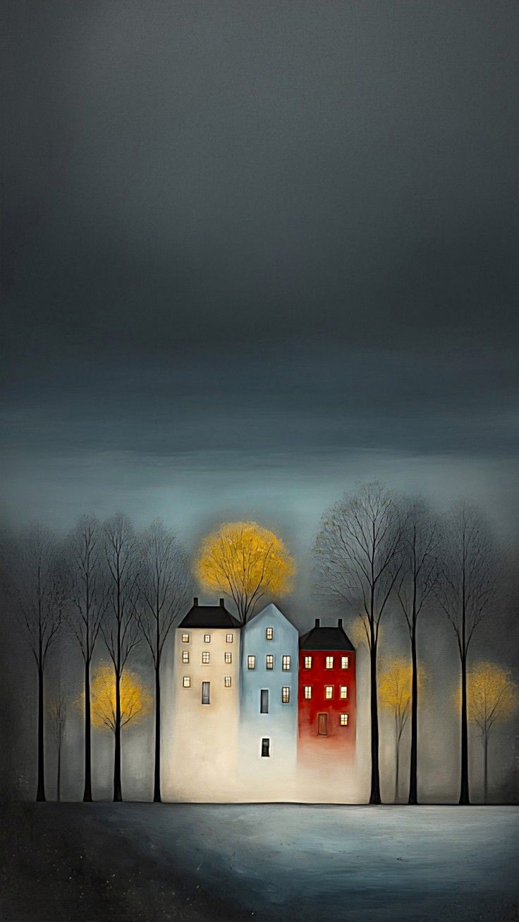 Colorful Houses and Trees Aesthetic Wall Poster Wall Poster