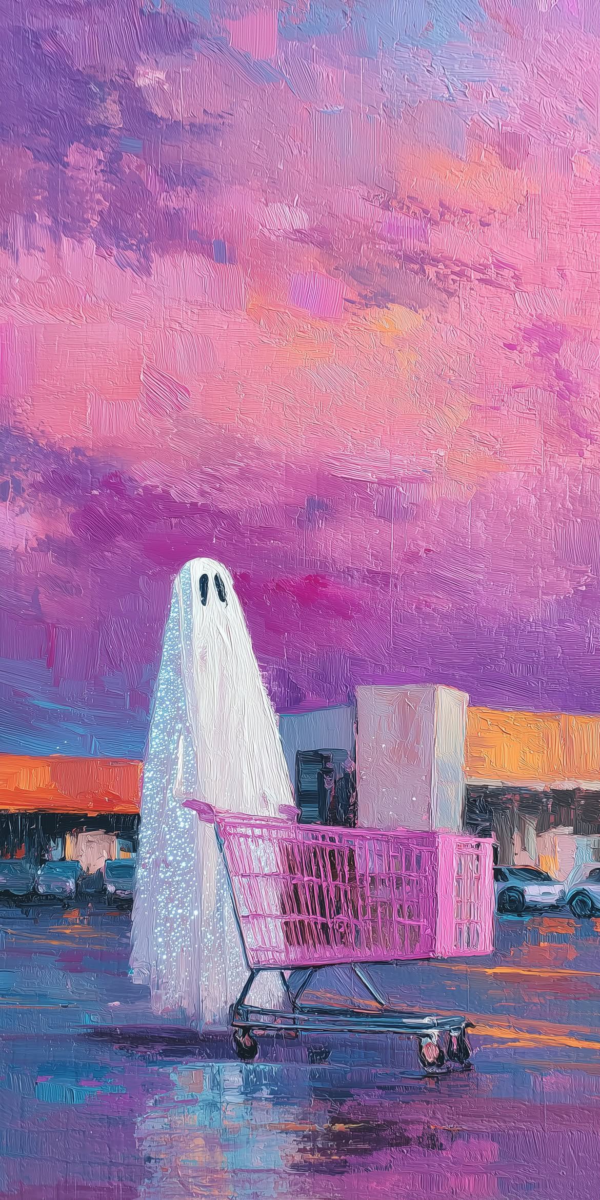 Ghost with Shopping Cart Aesthetic Wall Décor Print