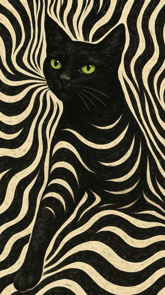 Black Cat Optical Illusion Aesthetic Print Wall Poster