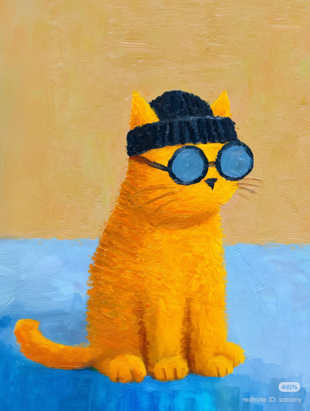 Soooony Cat with Sunglasses Pop Art Wall Poster, Trendy Cat Wall Print