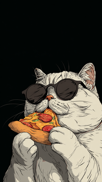 Cat Eating Pizza Pop Art Décor Poster, Funny Cat Wall Poster