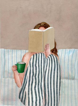 Minimal Woman Reading Book Watercolor Painting, Contemporary Non-Figurative People Art, Contemporary Wall Poster for Book Lovers