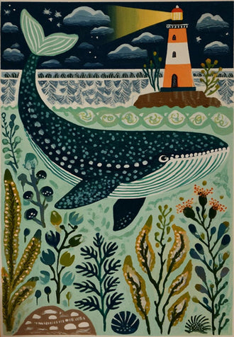 Whale in the Ocean Wall Poster | Coastal Animal Print for Nursery or Kids Room | Sea Life Art Gift for Playroom