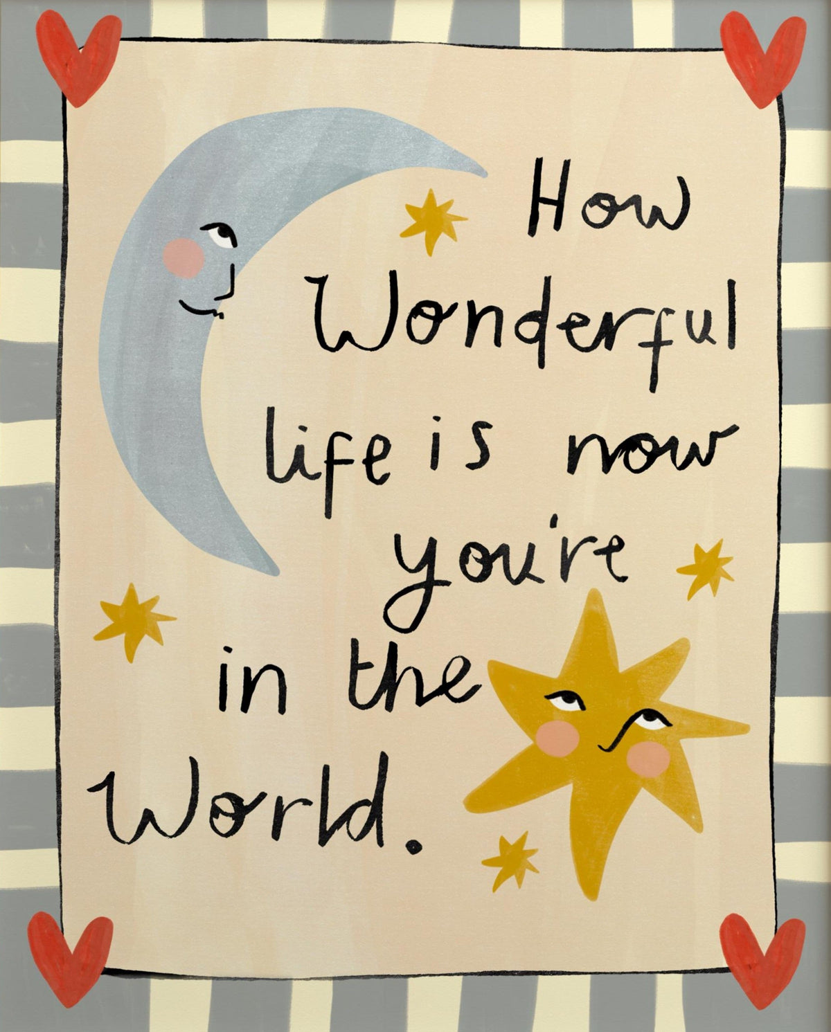 How Wonderful Life Is Now You're In The World Wall Poster, Colorful Hand Drawn Blue Art, Above Bed Decor, New Baby Gift, Boy Nursery