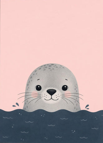 Minimal Seal Nursery Wall Poster, Coastal Ocean Baby Décor Print, Sleek Beach Nursery Decor