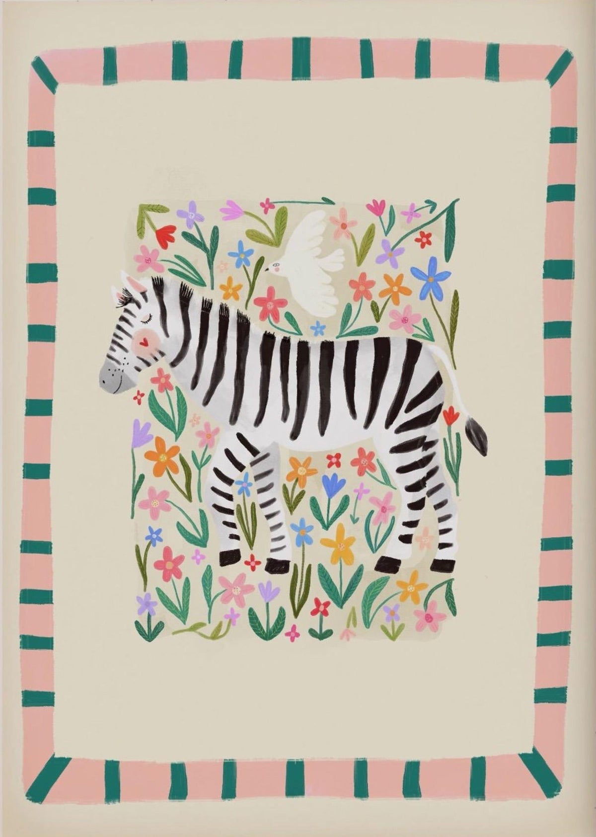 Colorful Zara Zebra Illustration, Jungle Animal Kids Nursery Wall Print Art