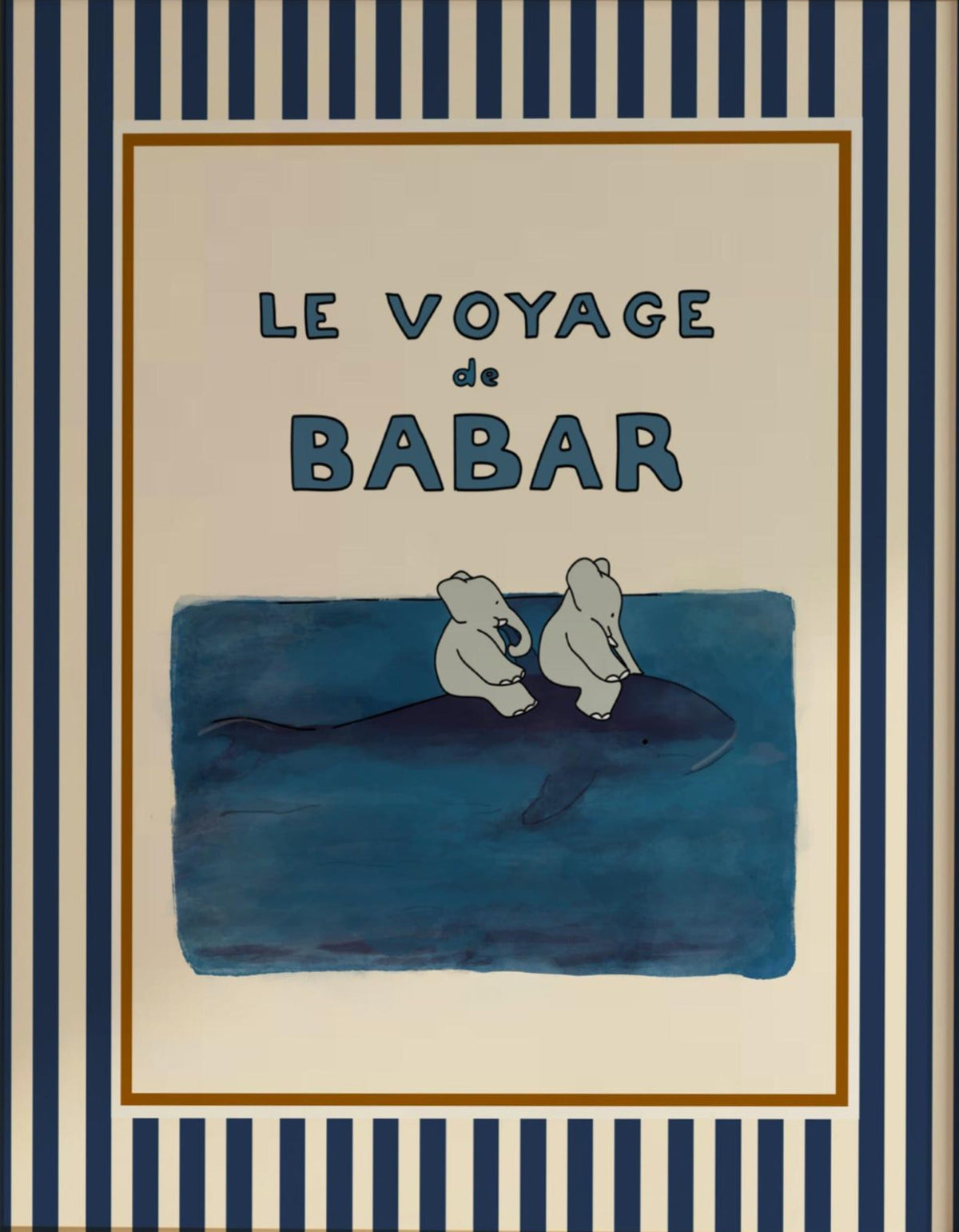 Babar the Elephant Sailing on a Whale Retro Nursery Wall Décor Poster, Gender Neutral Kids Room Décor Print, Baby Decor