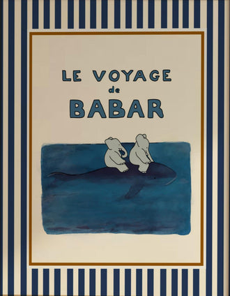 Babar the Elephant Sailing on a Whale Retro Nursery Wall Décor Poster, Gender Neutral Kids Room Décor Print, Baby Decor