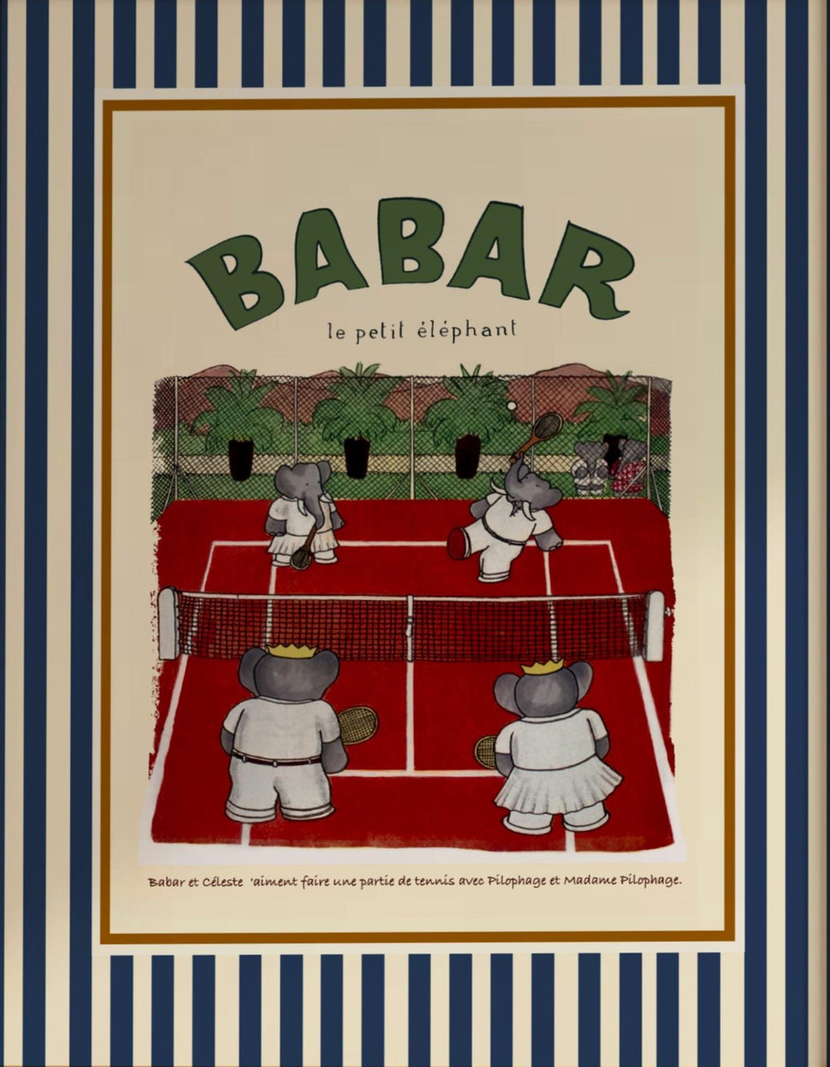Babar the Elephant Tennis Nursery Illustration Retro Kids Decor Gender Neutral Baby Wall Décor Poster Décor Print