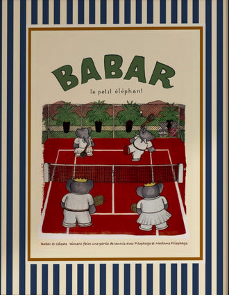 Babar the Elephant Tennis Nursery Illustration Retro Kids Decor Gender Neutral Baby Wall Décor Poster Décor Print