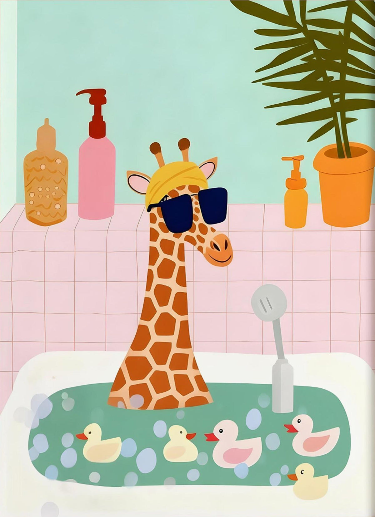 Fun Giraffe Bathroom Wall Print – Playful Animal Art for Kids Bathroom or Nursery Decor