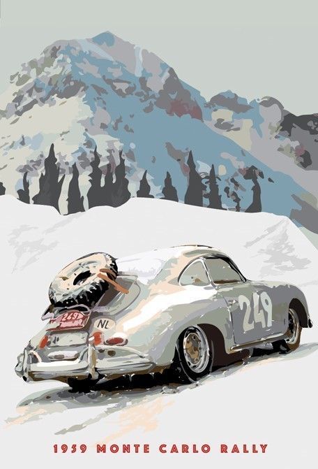 1959 Monte Carlo Rally Print – Retro Porsche Snowy Landscape Wall Décor