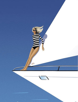Aesthetic Woman on Yacht Home Wall Print – Elegant Ocean Lifestyle Poster