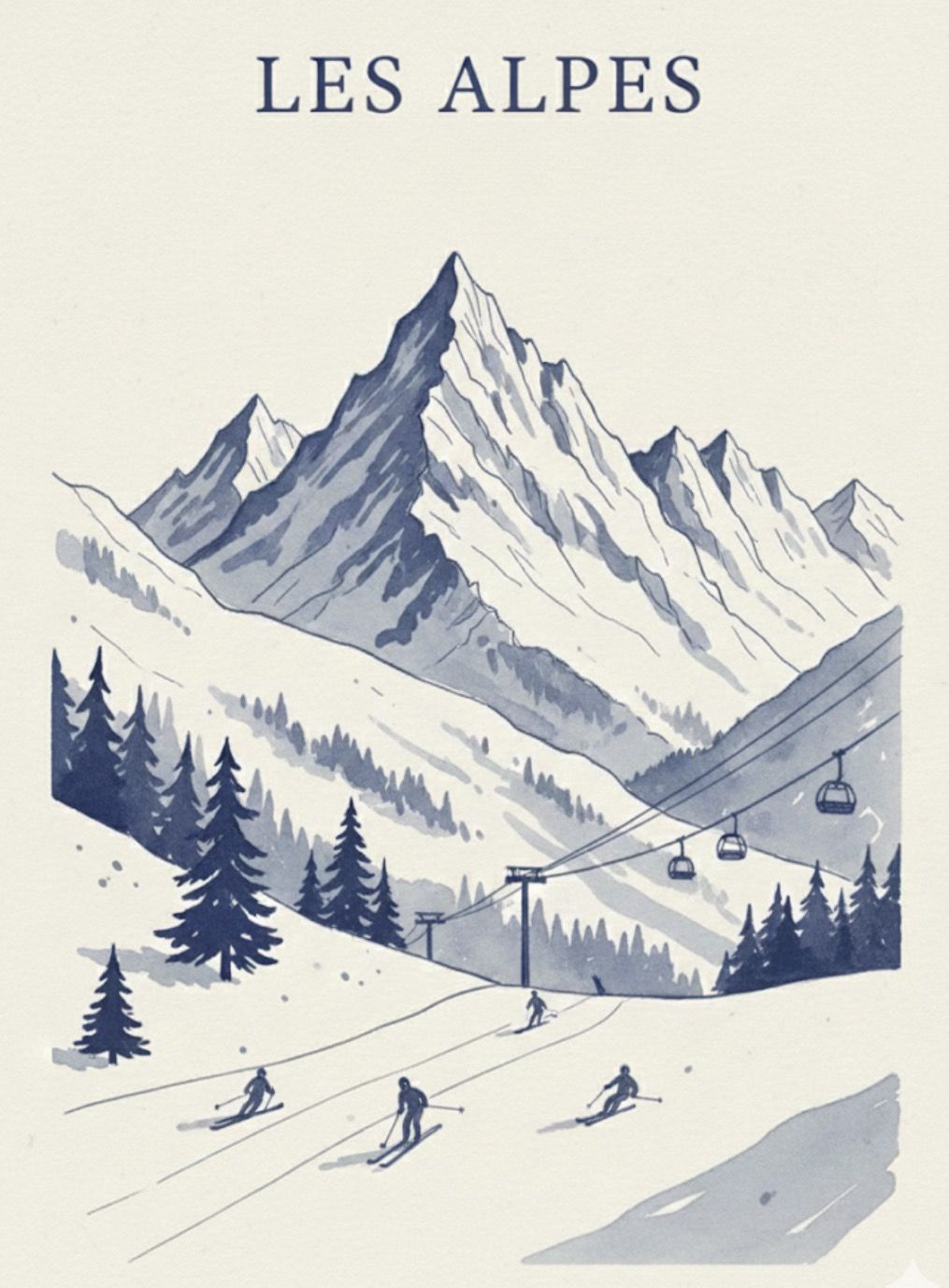 Les Alpes Retro Skiing Print – Retro Alps Travel Wall Print