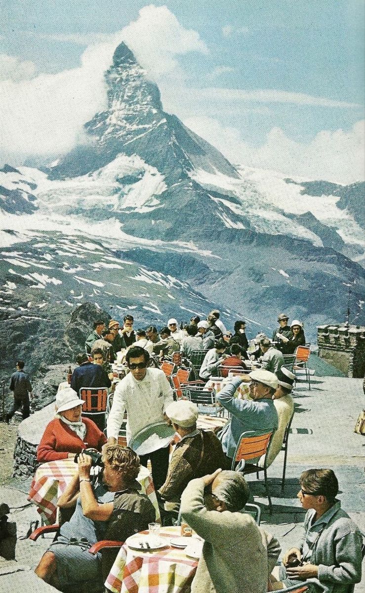 Matterhorn Heritage Café Scene Print | Retro Mountain Wall Print