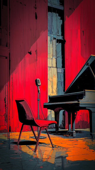 Piano and Microphone Aesthetic Wall Décor Print