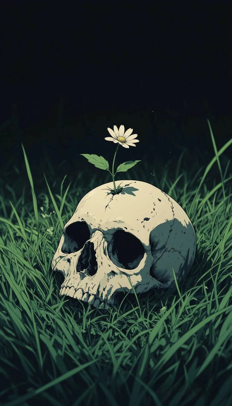Skull and Flower Aesthetic Wall Décor Print
