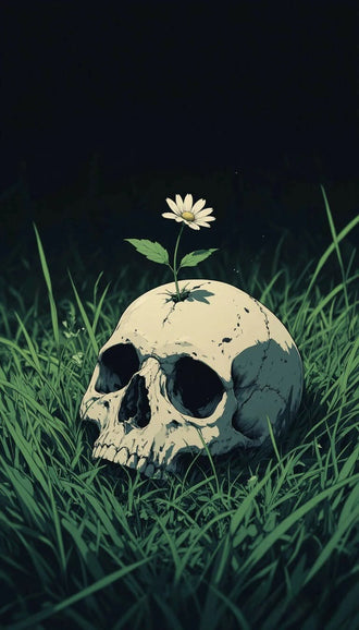 Skull and Flower Aesthetic Wall Décor Print
