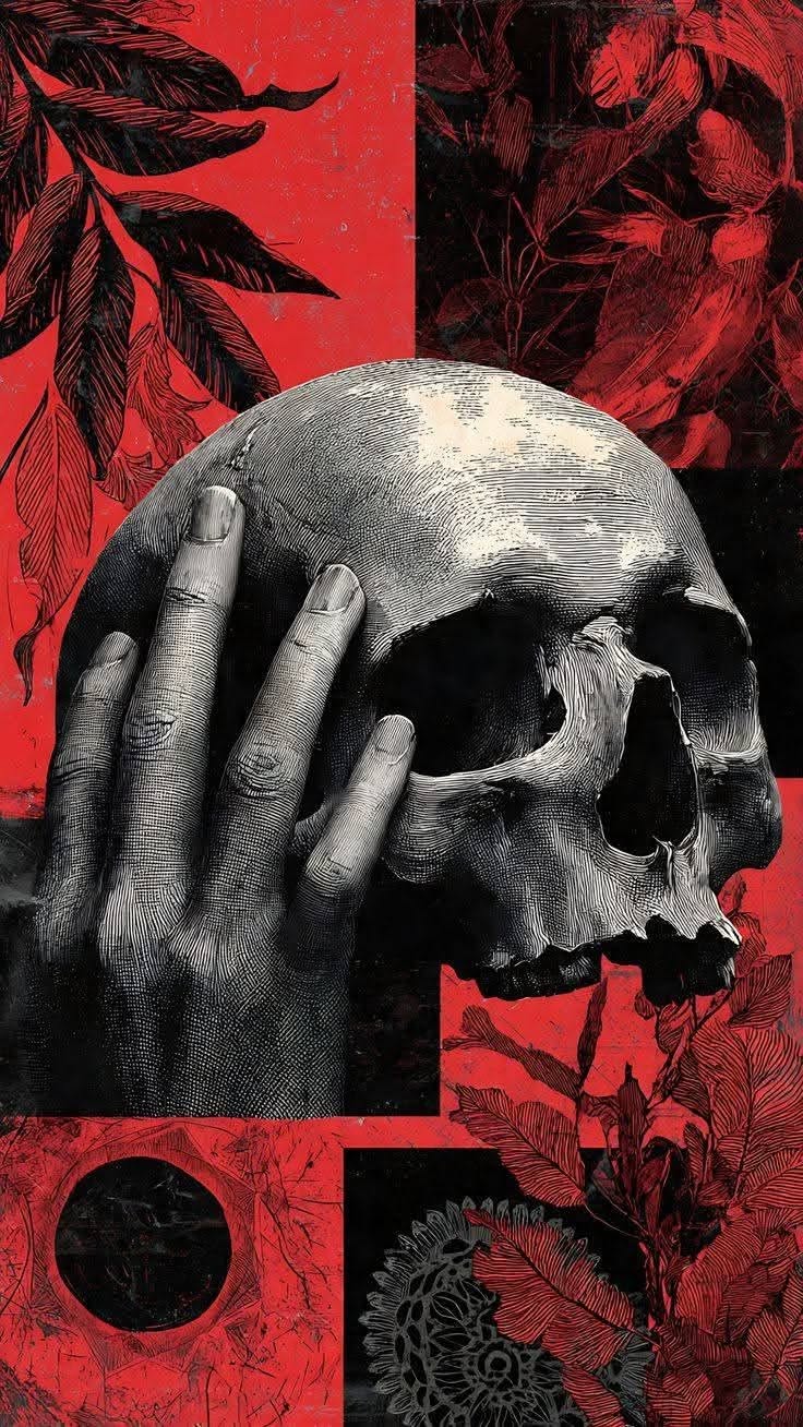 Floral Skull Aesthetic Wall Print Décor Poster – Botanical Hand and Skull Print