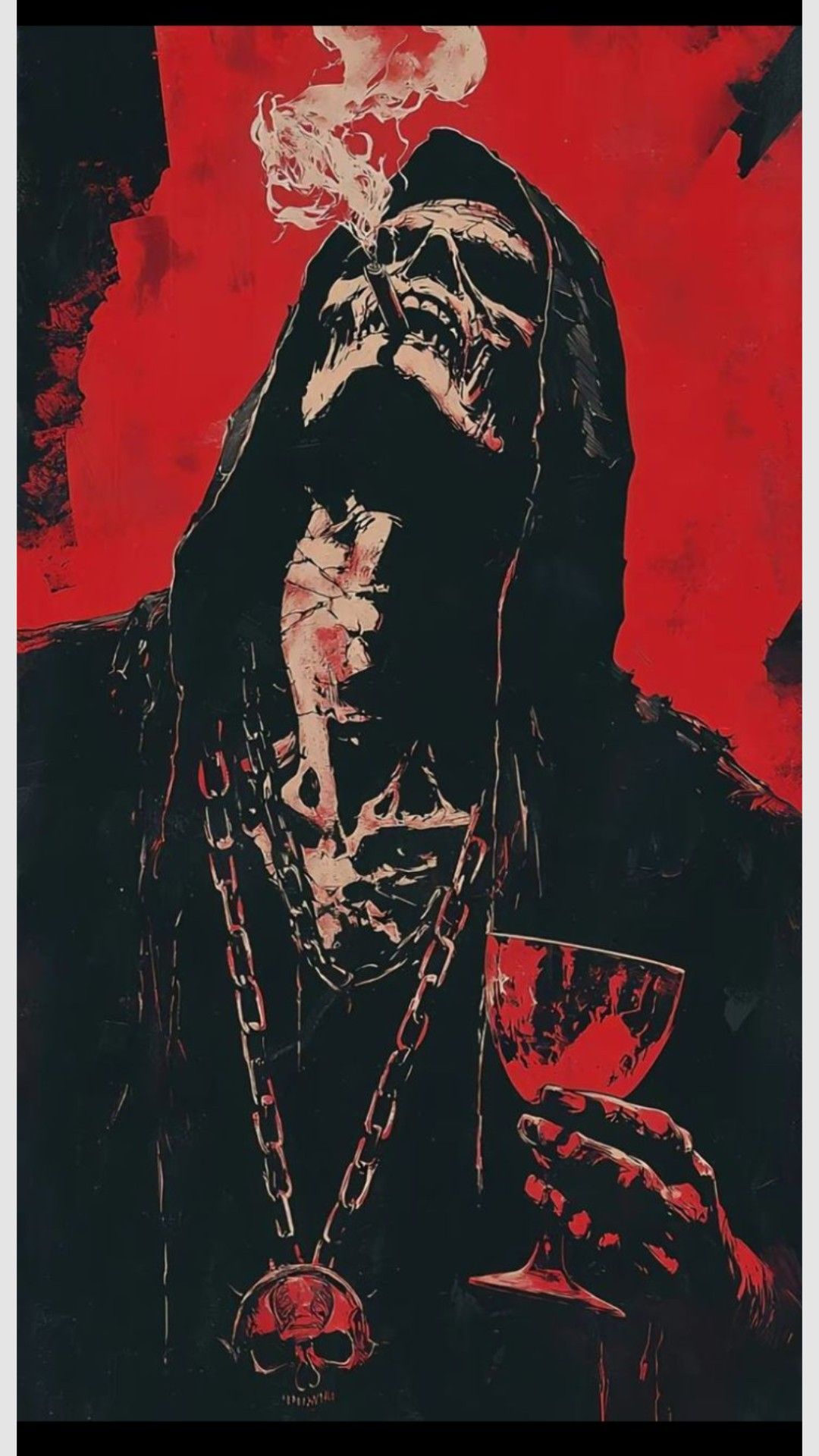 Grim Reaper Smoking with Goblet Aesthetic Wall Poster | Dark Fantasy Home Art