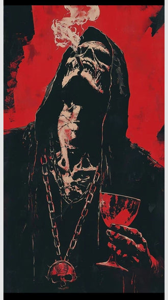 Grim Reaper Smoking with Goblet Aesthetic Wall Poster | Dark Fantasy Home Art