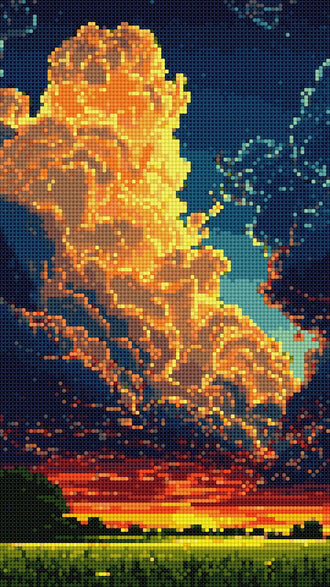 Retro Pixelated Sunset Landscape Décor Poster Wall Décor