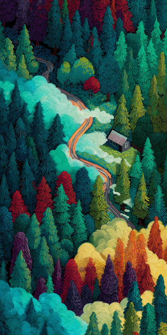 Colorful Forest Landscape Wall Print Wall Poster – Aesthetic Nature Print for Home Decor