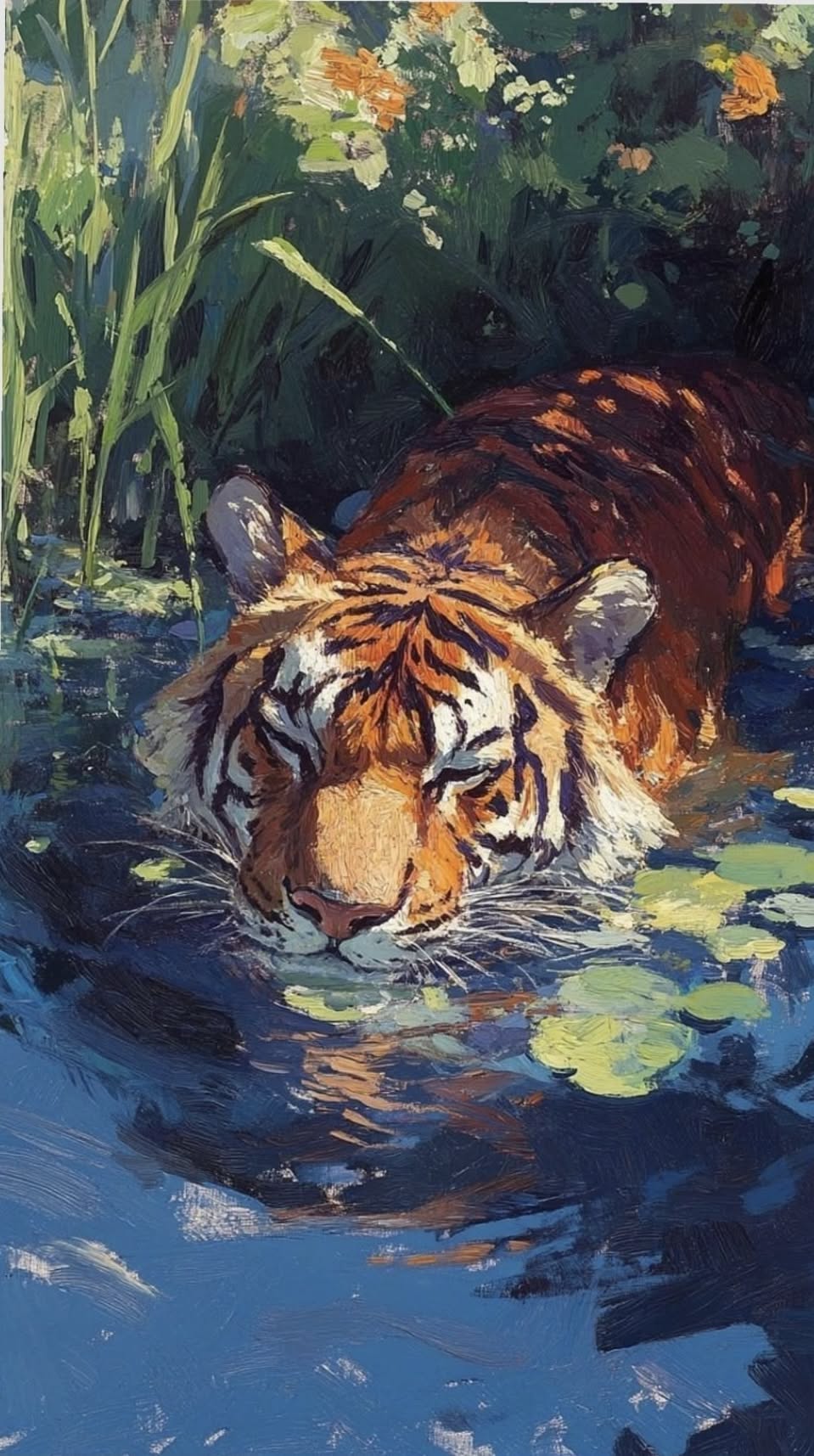 Tiger in Water Aesthetic Painting Wall Décor Print