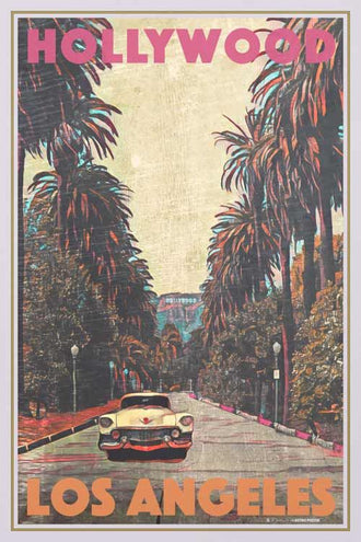 Hollywood Los Angeles Nostalgic Street Scene Print, Retro Wall Décor