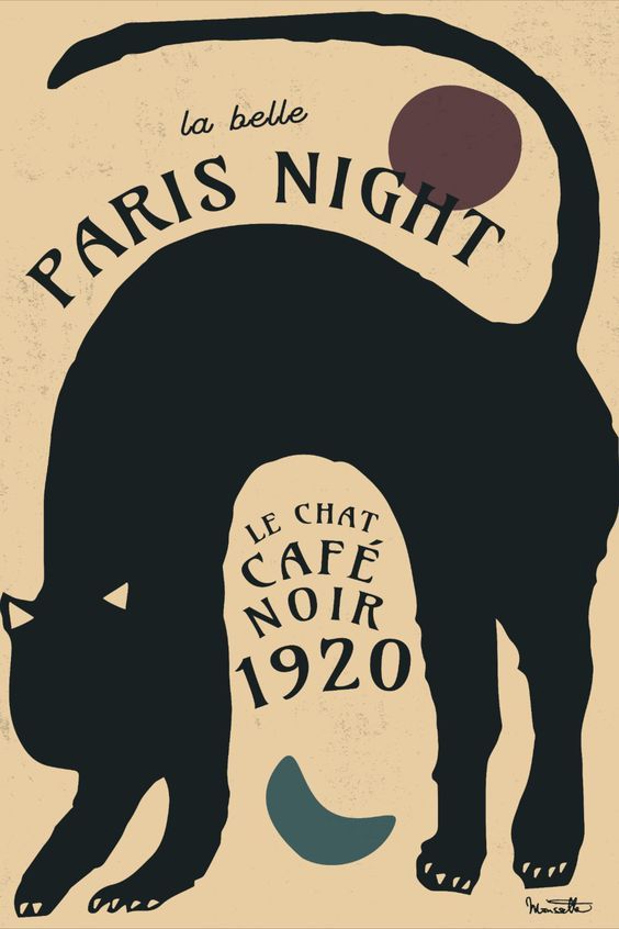 La Belle Paris Night Le Chat Café Noir 1920 Nostalgic Cat Décor Poster Wall Print