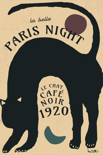 La Belle Paris Night Le Chat Café Noir 1920 Nostalgic Cat Décor Poster Wall Print