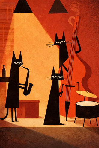 Jazz Cats Aesthetic Wall Décor Print – Cool Cat Music Illustration Print