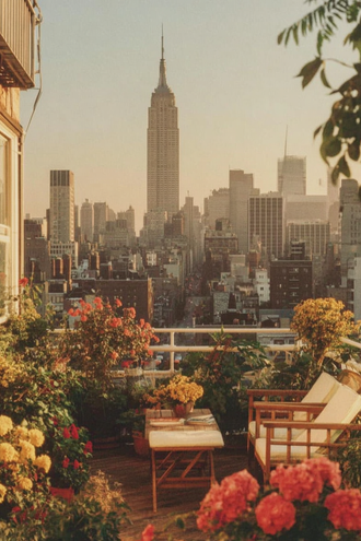 Empire State Building Rooftop Garden Aesthetic Print, New York City Skyline Wall Décor