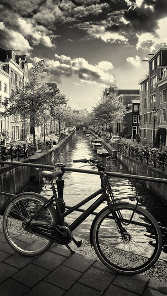 Heritage Amsterdam Bicycle Canal Décor Poster, Retro Travel Wall Print