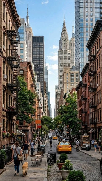 New York City Street Scene Aesthetic Print | Urban Skyline Home Art